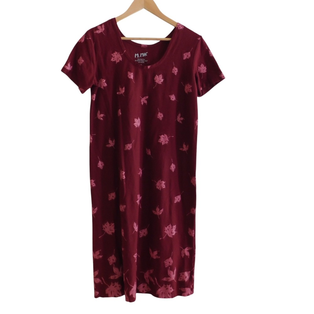 NEW M Mac Womens Dress Scoop Neck Burgundy Midi Size Small Short Sleeve